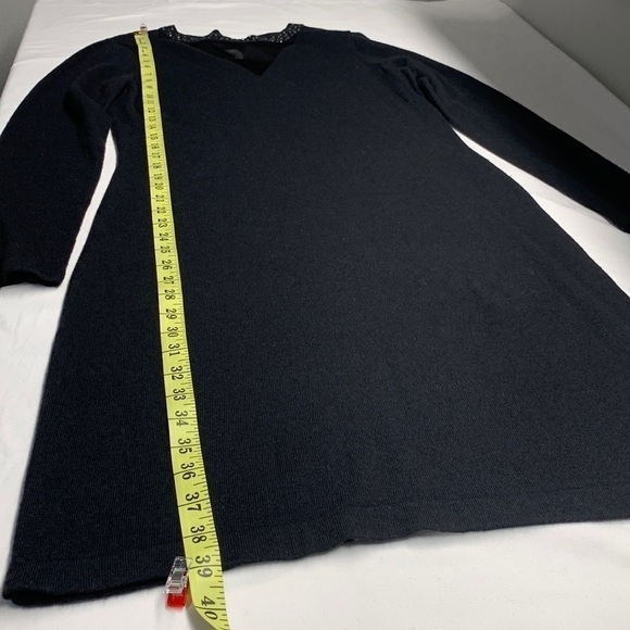 Belle Vere Notte Long Sleeve Bejeweled Crew Neck Wool Blend Dress Black Medium - Picture 12 of 12